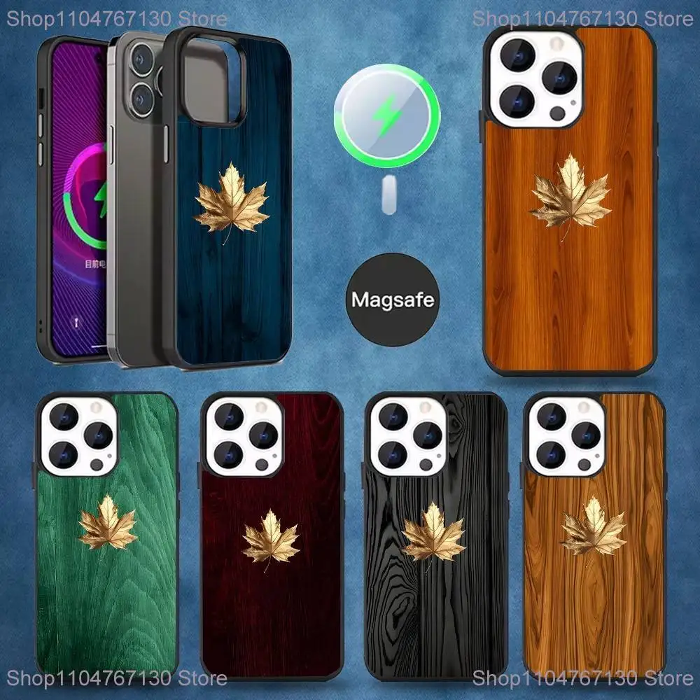 

Business Wooden Metal Maple Leaf Phone Case For iPhone 17,16,15,14,13,12,11,Pro,Max,Plus，Magsafe,Magnetic Wireless Charging Case