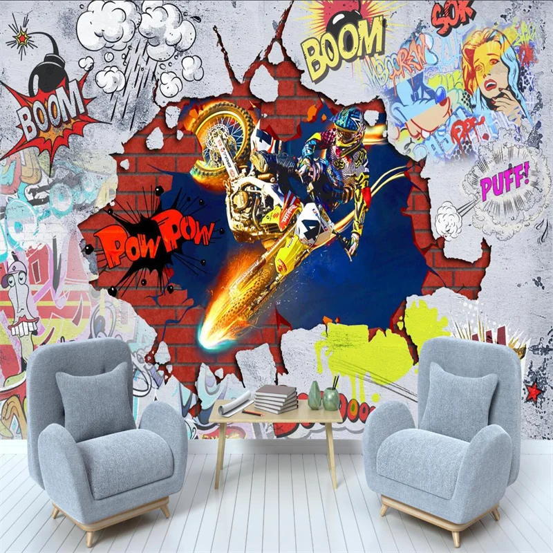 Custom Personality Cool Motorcycle Art Graffiti Wall Paper Restaurant Club Living Room Industrial Decoration Mural Wallpaper 3D