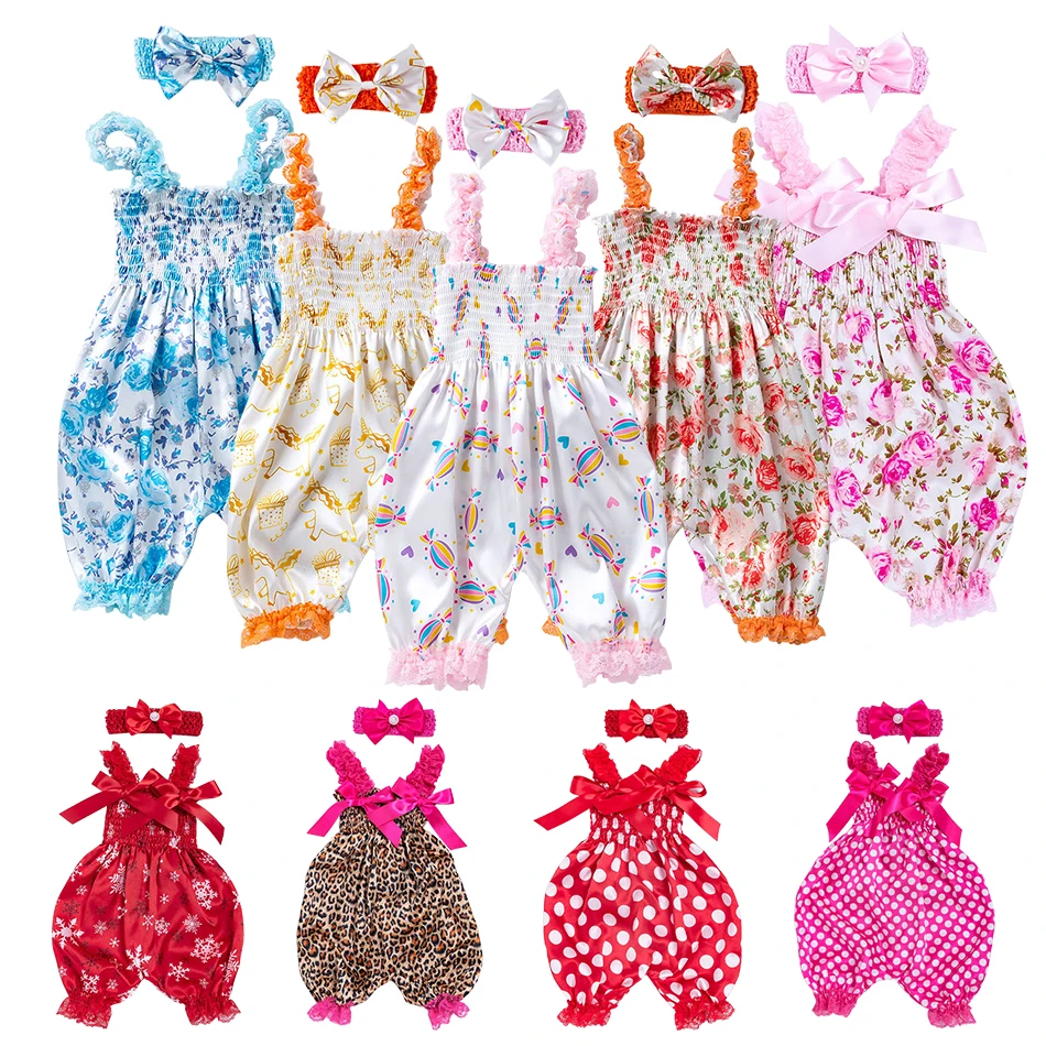 2024 Summer Exclusive Stylish Cartoon Pattern Printed Baby Girls Strap Rompers with Trendy Lantern Pants for Little Trendsetters