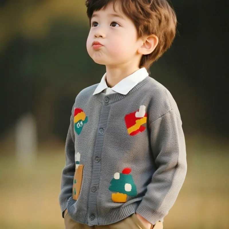 Boys Girls Christmas Knitted Cardigan Spring Autumn Festive Holiday Open Front Sweater Kids Children Clothing Jacket