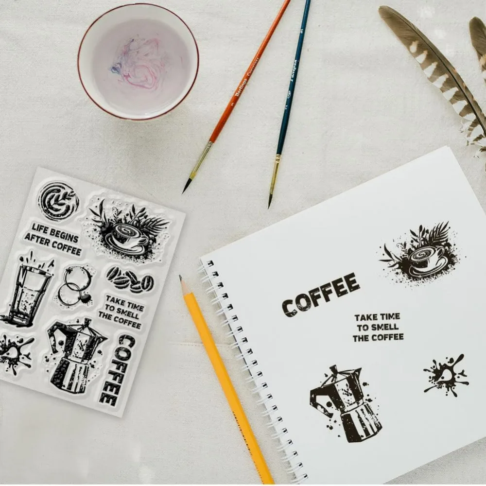 Coffee Clear Stamp Splash Coffee Cup Transparent Stamps Coffee Tags Silicone Clear Stamp Seals for DIY Scrapbooking Photo Album