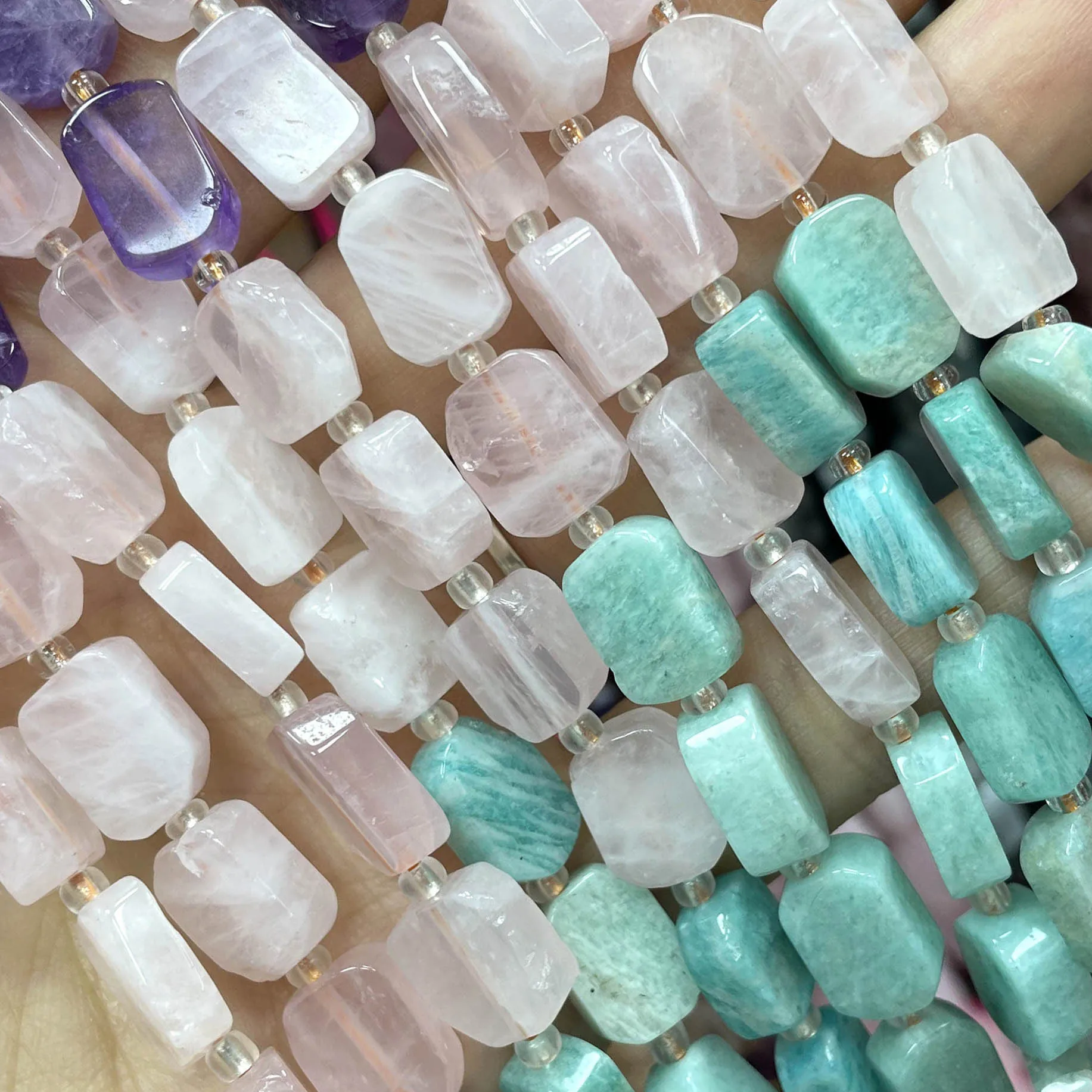 Natural Stone 8X12MM Special Flat Rectangle Amazonite Citrine Quartz Spacer Beads For Jewelry Making Diy Bracelet Accessories