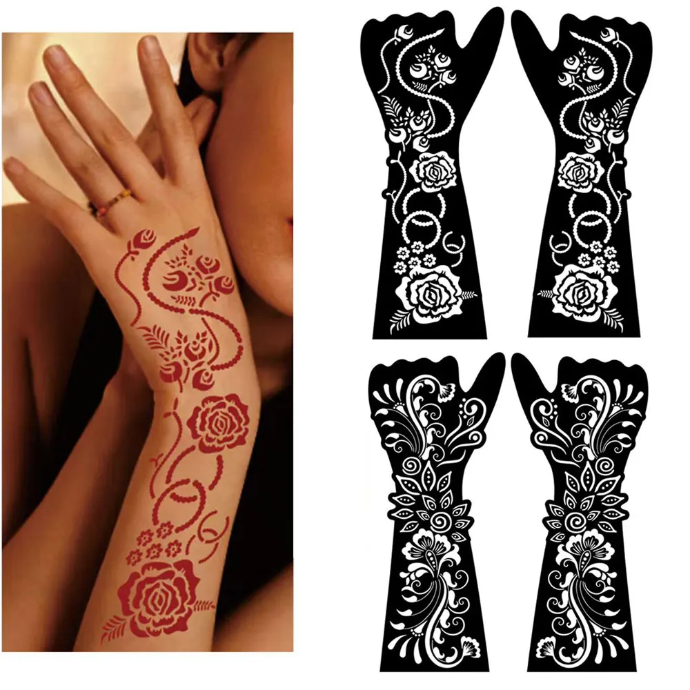

2 шт. трафарет для татуировки хной для ручного рукава, временный шаблон татуировки для фестивального боди-арта