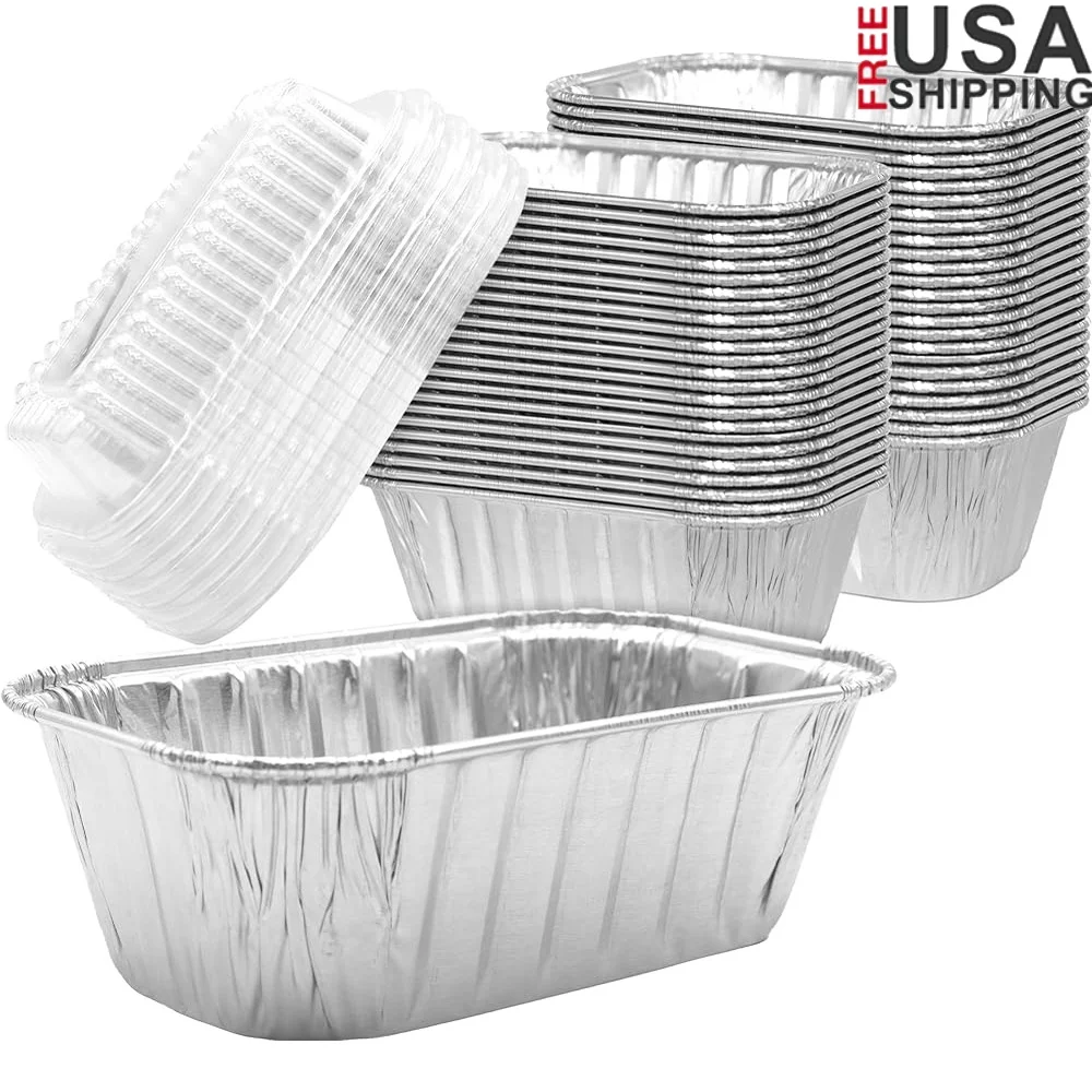 

Thick 25 Gauge Aluminum Foil Loaf Pans 6x3.75in Disposable Bakeable Trays with Lids Chef Quality Baking Bread Meatloaf