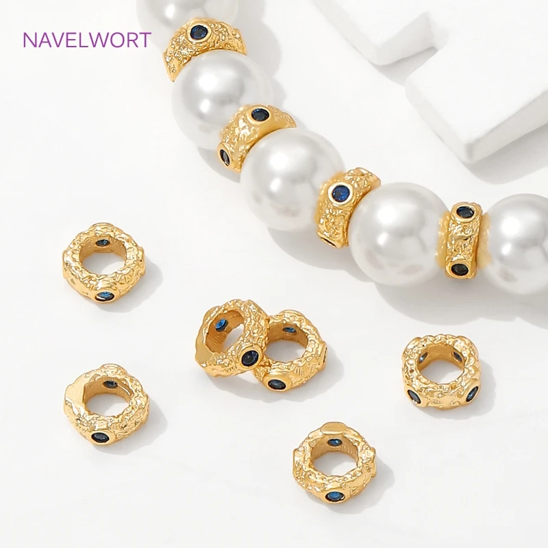 فواصل الخرز مطلية بالذهب عيار 18 قيراط مع خرز فاصل الزركون الأزرق للمجوهرات، فواصل للأساور، مواد صنع المجوهرات بنفسك