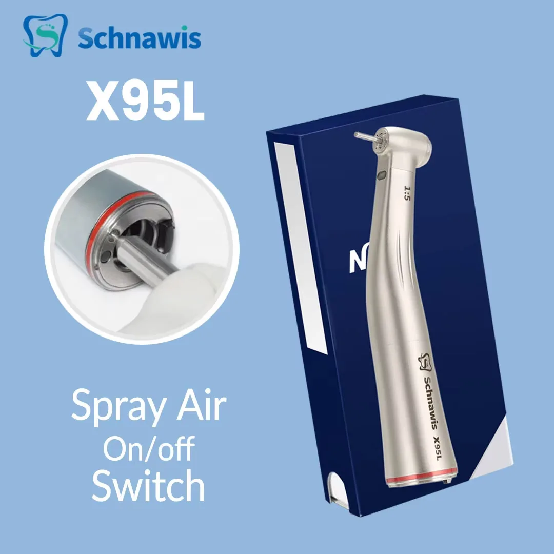 X95L contraangulo Spray Air On/Off Switch Dental 1:5 Increasing Speed Handpiece Against Contra Angle LED Optic Fiber Red Rings