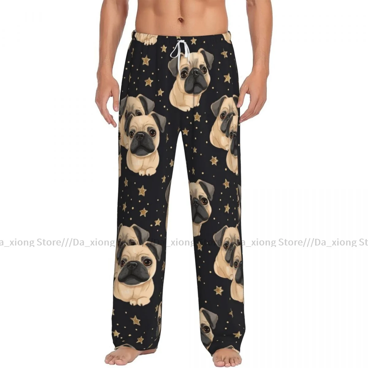 Men's Sleepwear Loose Sleep Pants Pajamas Pug Dog Long Lounge Bottoms Casual Homewear