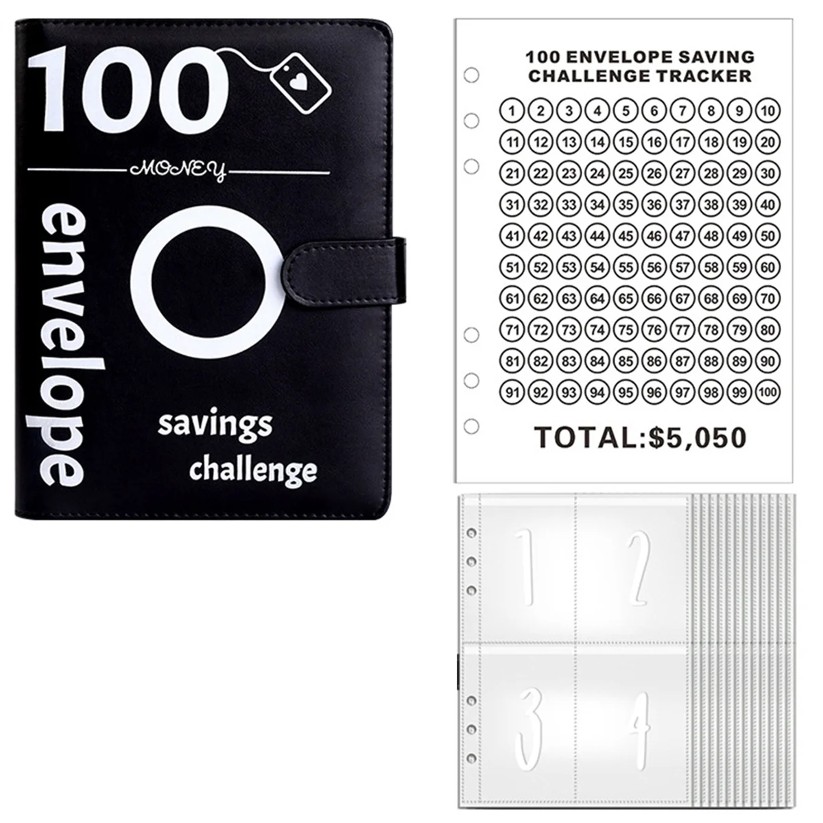 

100 Envelopes Money Saving Challenge, 100 Envelope Challenge Binder, Money Saving Binder, Budget Book (Black)