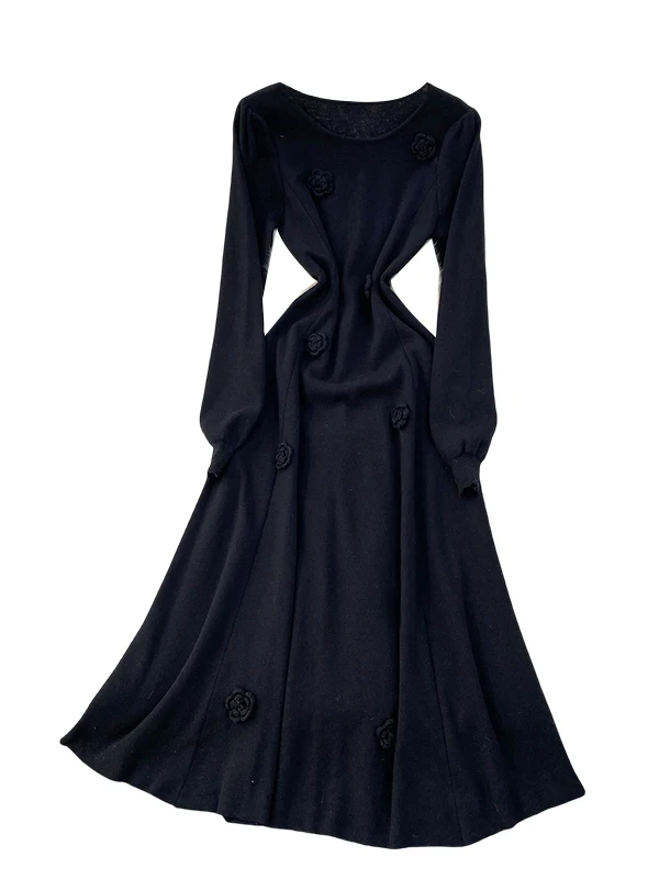 Ele French Sle-suéter redondo de cintura alta para mujer, tejido Dr, decoración floral 3D, adelgazante, invierno