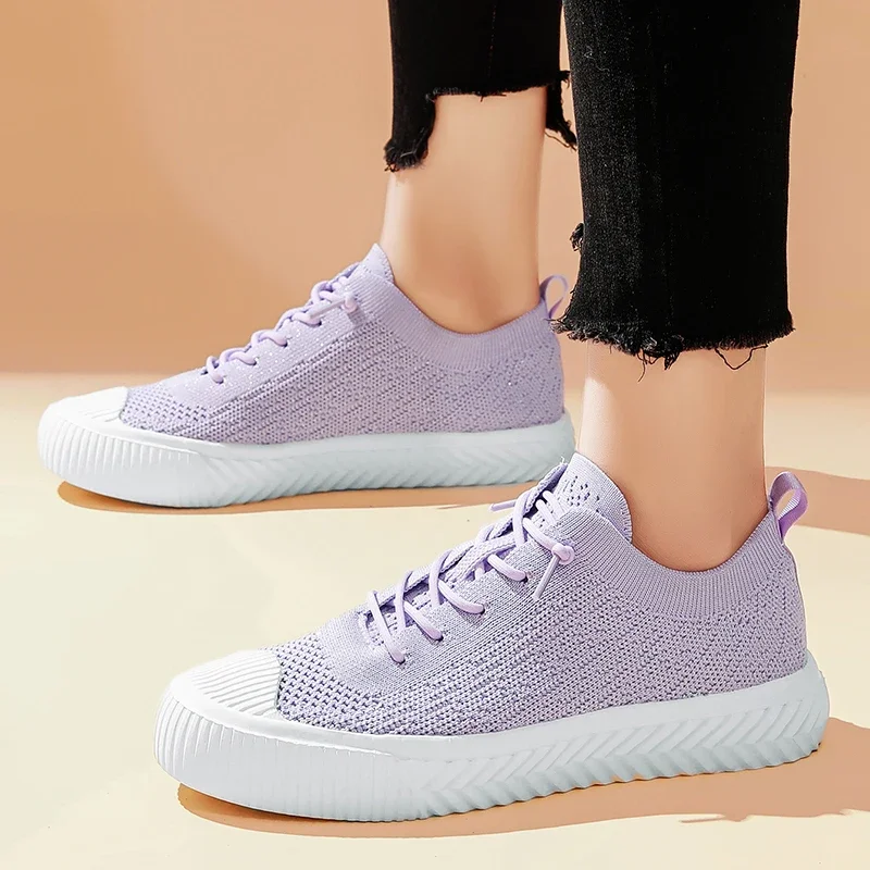 

2025 Unisex Knit Sneakers For Men Purple Breathable Men's Casual Sports Shoes Lightweight Low-cut Non-slip Women's Running Shoes