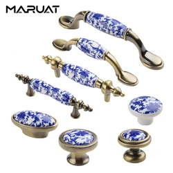 Blue and White Porcelain Ceramic Kitchen Cabinets Handles Solid Single Hole Drawers Knob Zinc Alloy Wardrobes Door Pulls Handles