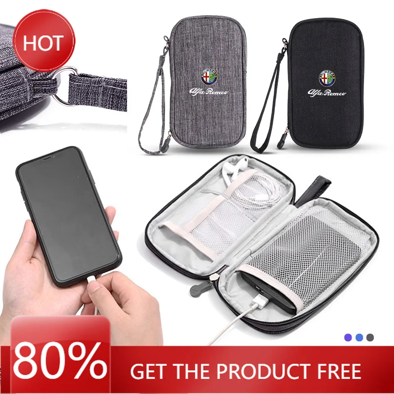 Cables de Datos para Cargador de Coche, Bolsa USB, Auriculares, Bolsa de Almacenamiento de Viaje para Alfa Romeo 159 Giulietta 156 147 Giulia Mito GT Stelvi