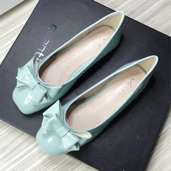 Candy Colors Ballerine Femmes Shiny Patent Leather Bow Flats Square Toe Slip-On Designer Big Sizes Shoes EU42-48 29cm Blue Pink