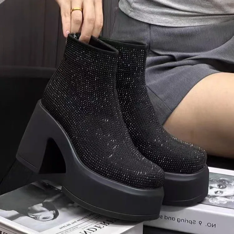 

Crystal Platform Ankle Boots Women High Heels Luxury Shoes Woman 2025 Trend Winter Goth Fashion Snow Motorcycle Botas De Mujer