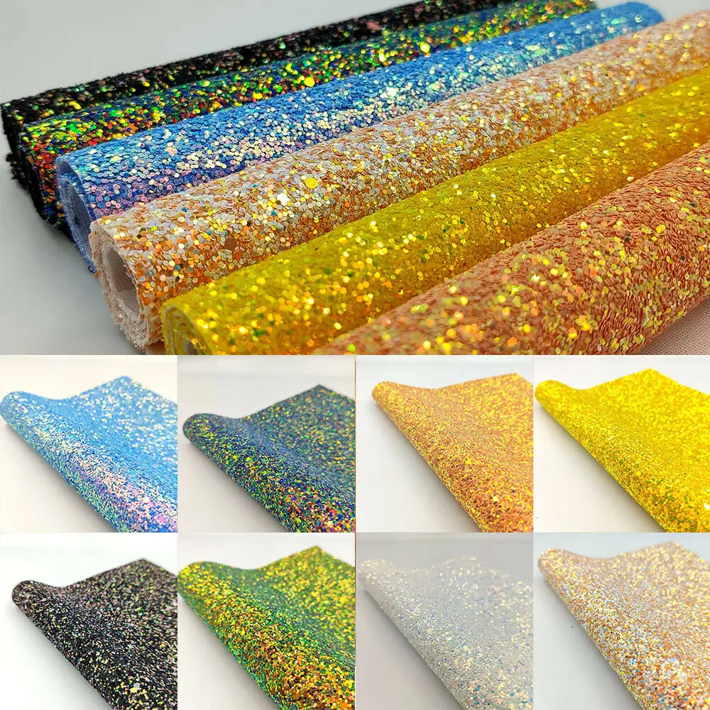 20*120cm Iridescent Chunky Glitter Faux Leather Fabric Sparkly Rainbow Vinyl Hair Bow Bag Decor DIY Handmade Earring Craft Roll