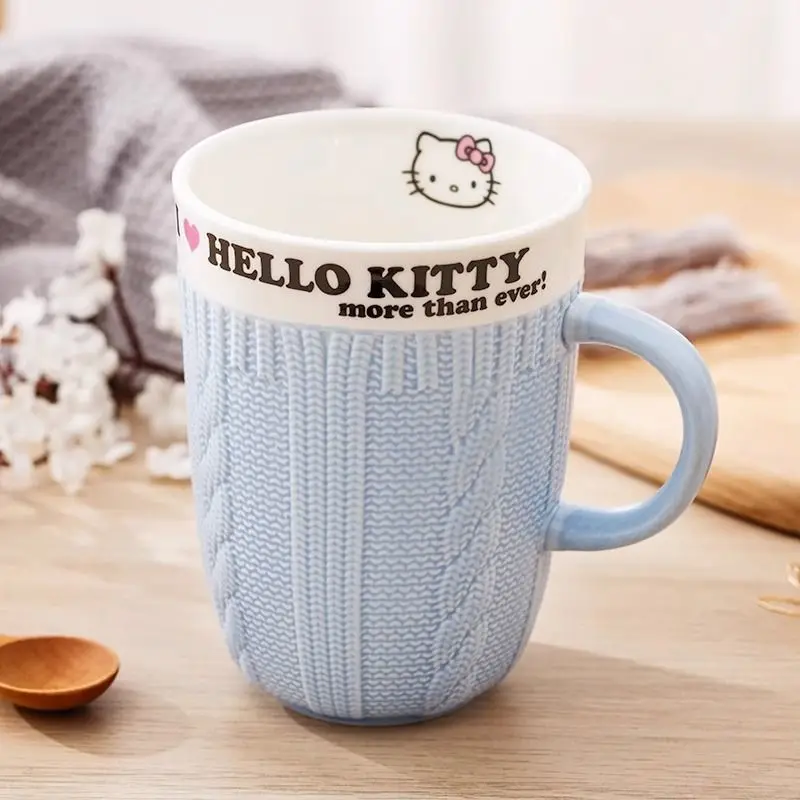 

Bone porcelain Hello Kitty sweater relief mug cartoon kawaii Sanrio creative funny office cup fun home coffee cup gift wholesale