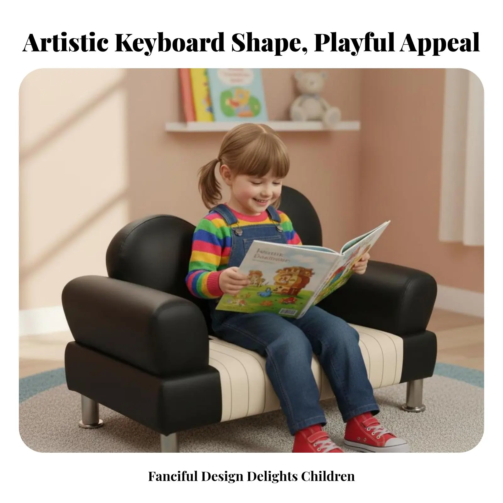

2 Pieces Keyboard-shapedShaped Sofa and Stool Playful Look Interchangeable Play Couch Comfortable Padding Easy to Clean