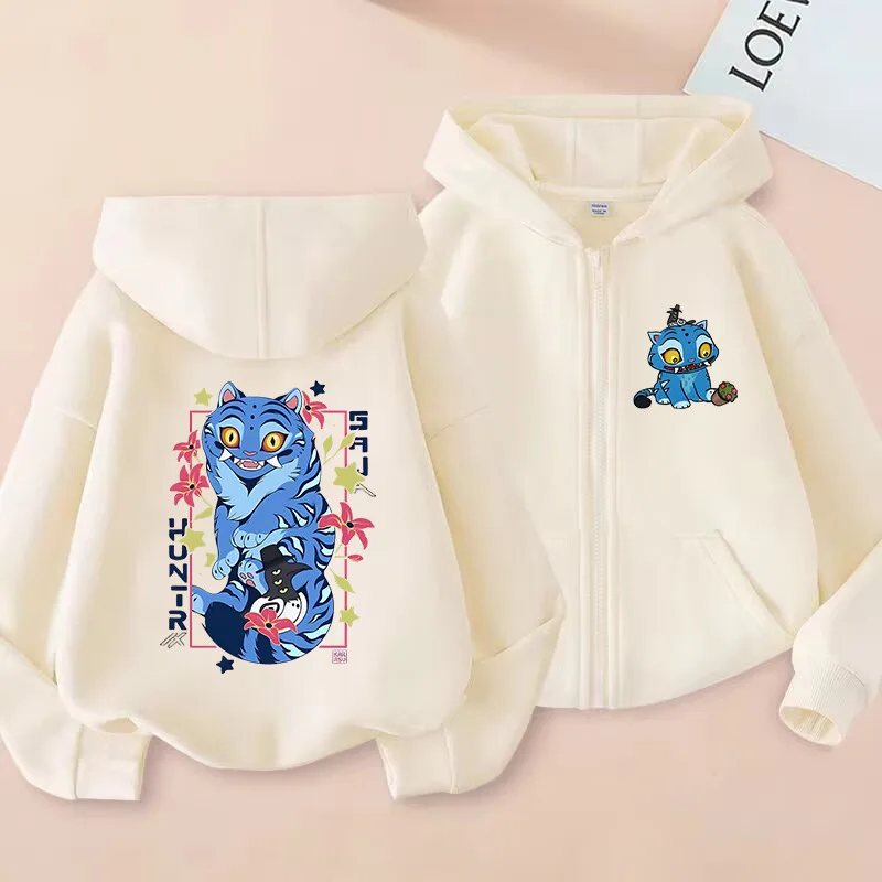 مضحك ديربي النمر زمم بلوزات Kpop شيطان الصيادين هوديي الاطفال ملابس الفتيات الفتيان الكرتون سستة هودي الأطفال بلايز عادية