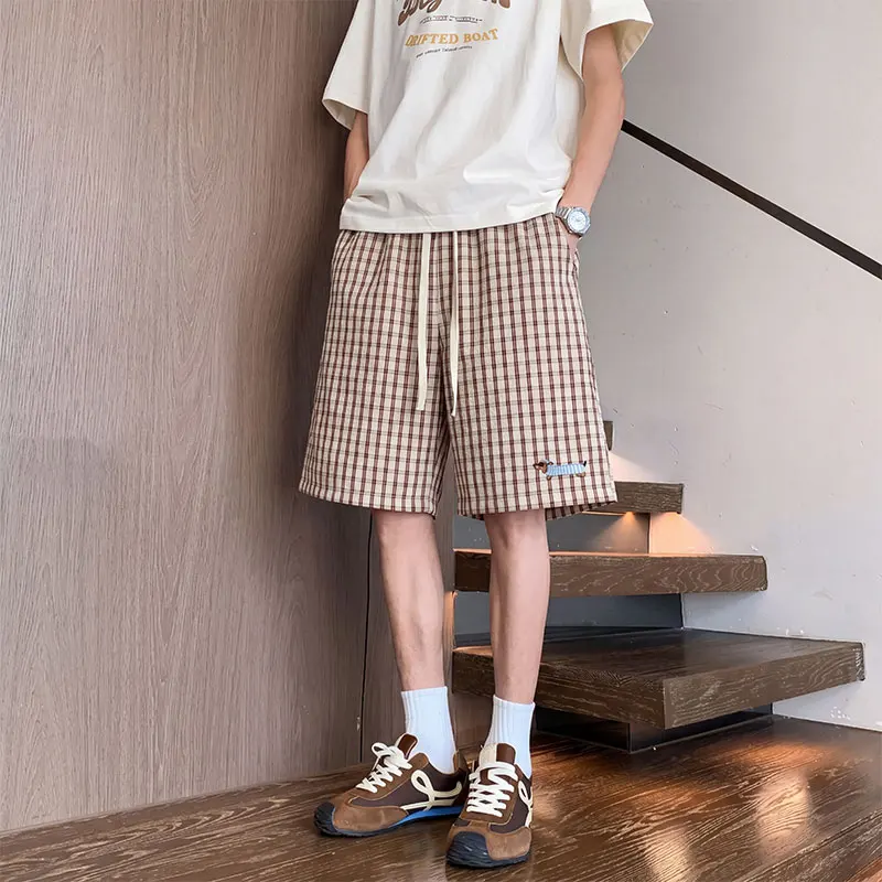3Colors Summer America Style Plaid Shorts For Men Plus Size 5XL-M All Match Quick Dry Knee Length Loose Beach Short Homme Sale