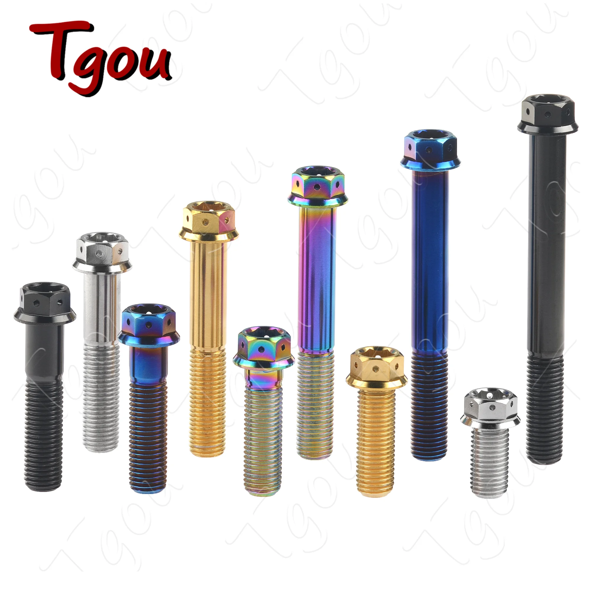 Tgou Titanium Bolt M8x15/20/25/30/35/40/45/50/55mm Flange Inner Outer Hexagon Screws for Motorcycle Disc Brake 8pcs