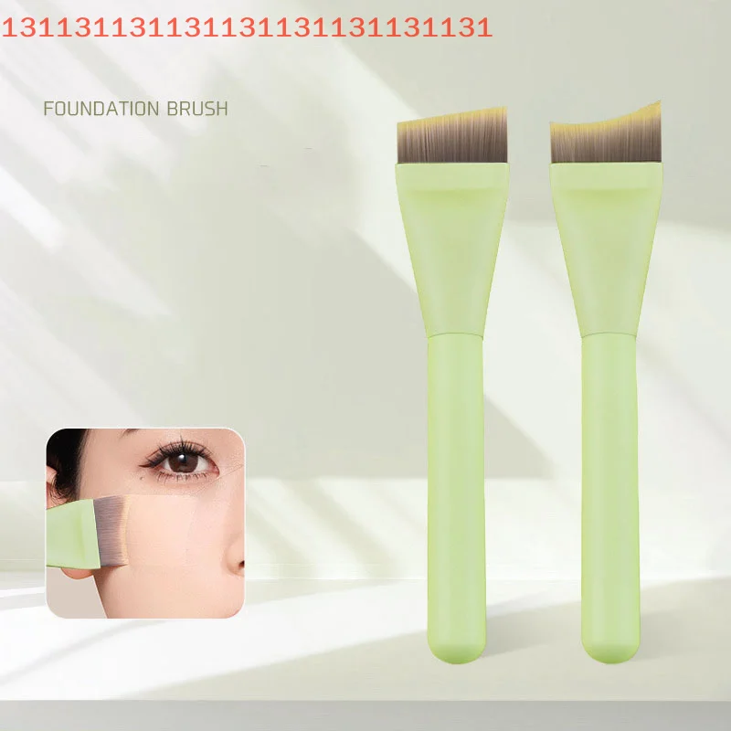 فرشاة كريم أساس هلال رفيعة للغاية، فرشاة كونتور للوجه خفيفة الوزن، فرشاة كونتور بمقبض أخضر، أداة كريم أساس مختلطة #1