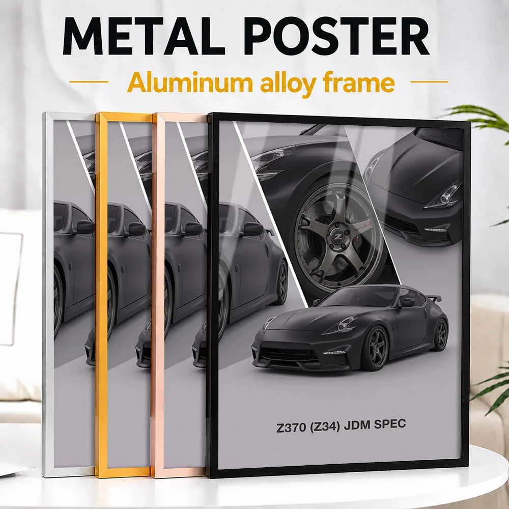 Black Japanese 370Z Z34 Car Framed Aluminum Metal Poster Personalized Detail Collage Wall Art For Home Racing Simulator Room