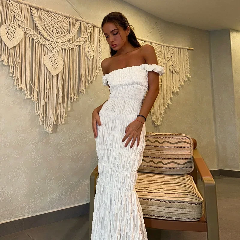 

White Pleated Long Dress Women's Summer Sexy Sleeveless Backless Strapless Long Dress 2025 Fashion Party Evening Dress