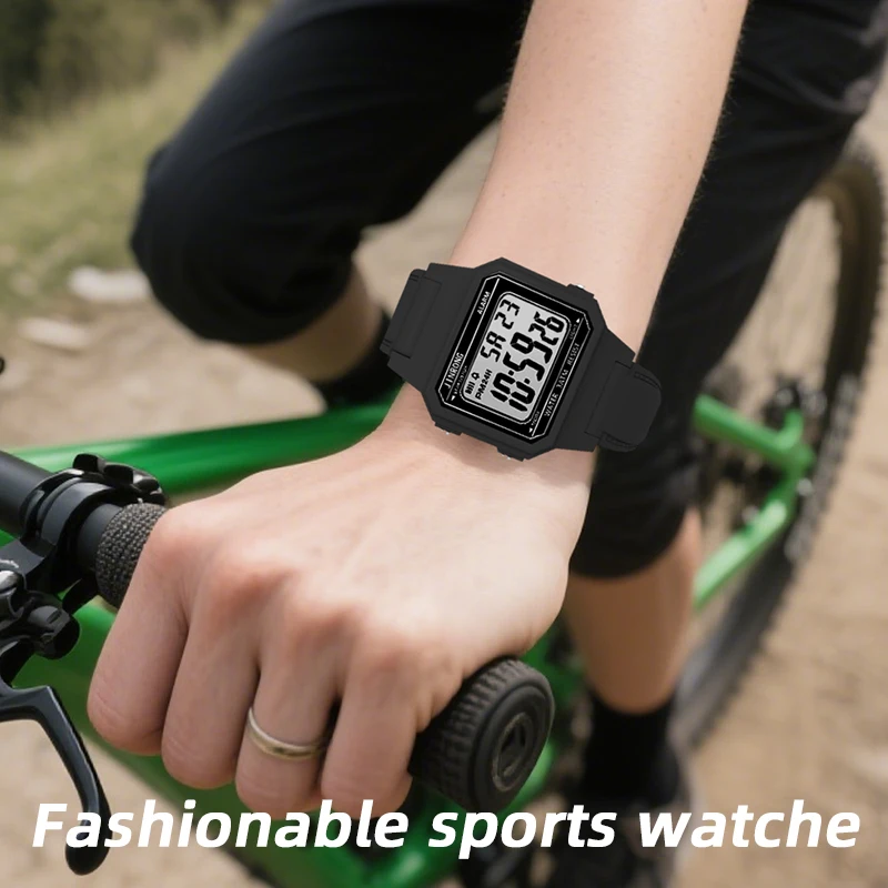 ساعة إلكترونية رياضية للطلاب كلاسيكية كلاسيكية مربعة للرجال متعددة الوظائف هدية عيد الحب