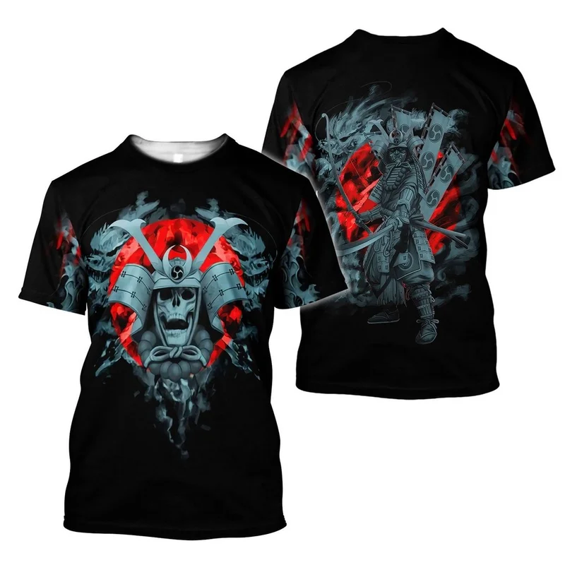 1 Piece Custom Your Picture Summer Harajuku Casual Short Sleeve T-Shirt Unisex Top Men'S T-Shirt Samurai Oni Mask Tattoo 3D Prin