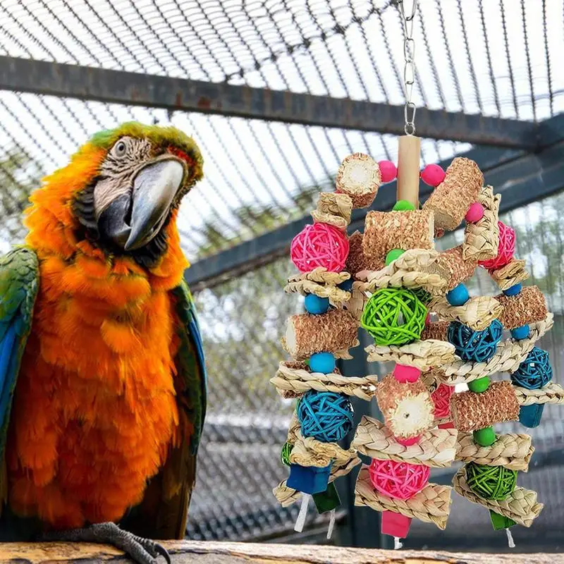 Parakeet Toys Parakeet Natural Toys Bird Chewing Toys Parrot Cage Bite Toy Sepak Takraw Toys Natural Multicolored Parrots Cage