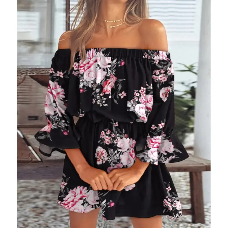 Kobiety Sexy Top Summer Off Shoulder Floral Blouses Women 2024 Boho Casual Backless Blouse Female Holiday Slash Neck Tops Odzież