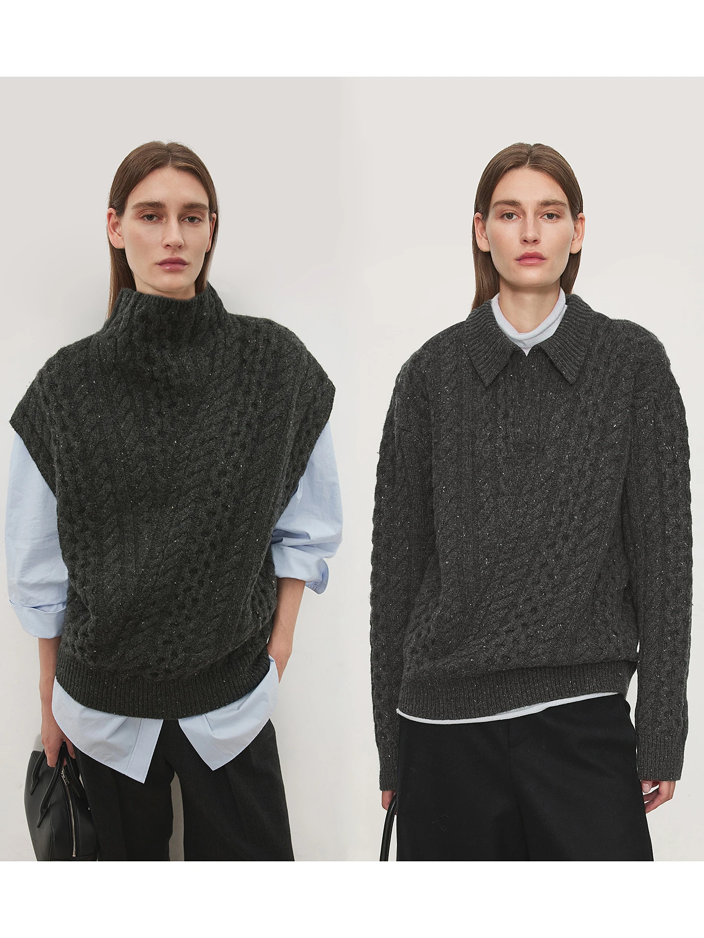 

Heavyweight Snowflake Camere Yarn Vintage Thi Needle Twisted A-Frame Sweater Vest Chicjoc Commute Sle Loose Fit Long Sl...