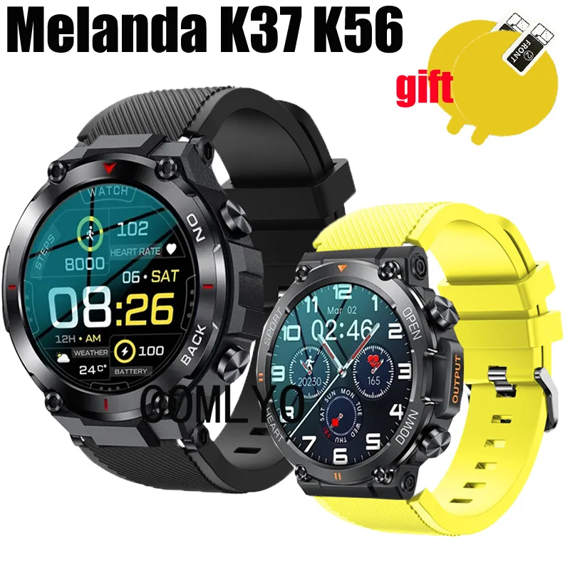 For MELANDA K56 K37 Watch Strap Silicone Soft Smart Watch Band Belt Bracelet Screen protector film for Men Women