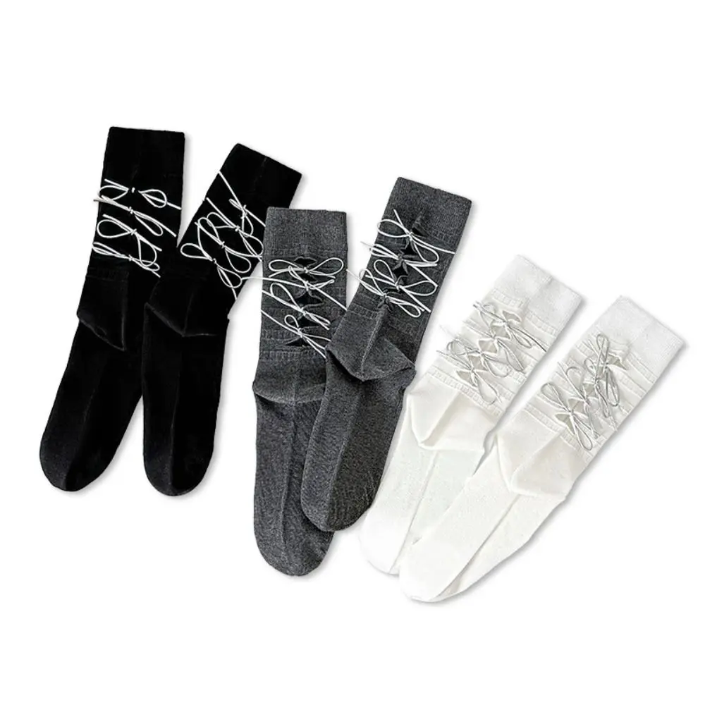 

Comfortable Sweet Cotton Socks for Women Ballet Style Solid Color Mid Calf Socks Mid Tube Hosiery Ripped Lacing Socks Women