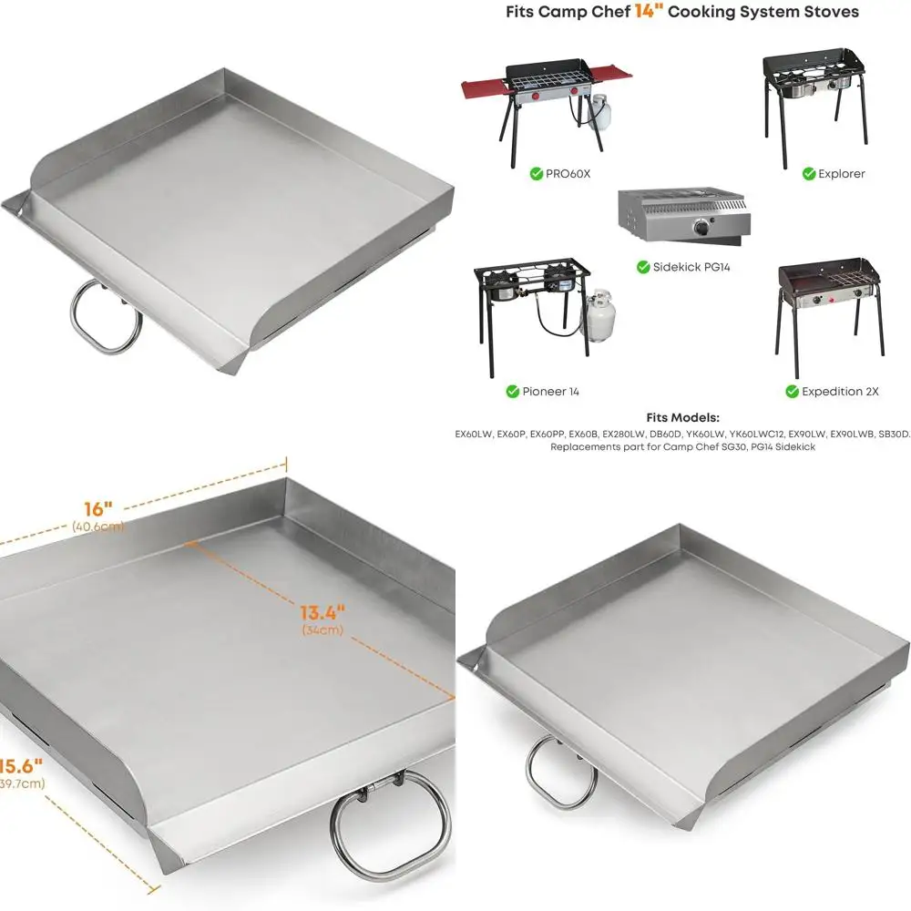 

1-Burner Stainless Steel Fry Griddle, 14x16 inches, Replacement for Outdoor Cooking Stoves, Suitable for Pro 60x, Expedition 2X,
