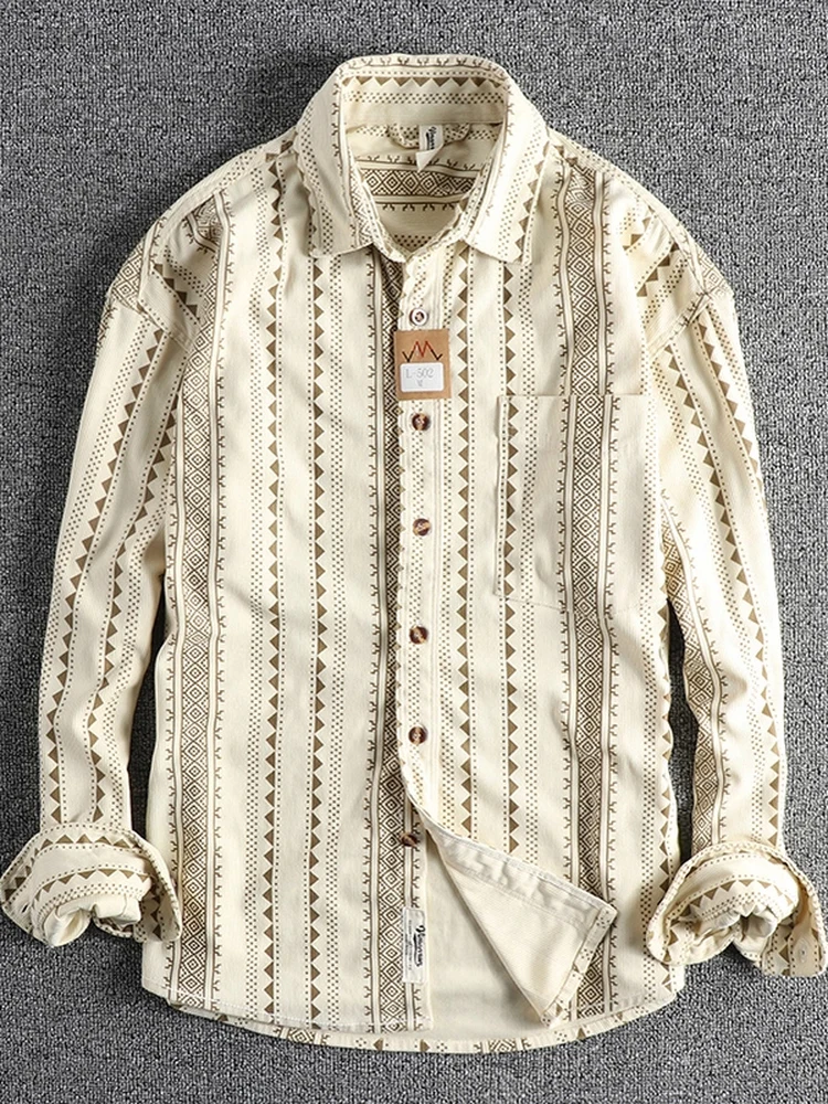 

Повседневная мужская рубашка с длинным рукавом, универсальная, удобная, дышащая, с принтом, из смесового полиэстера, для весны и осени, для молодежи