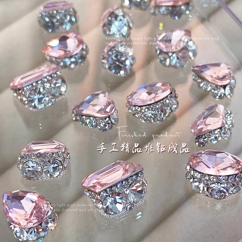 5PCS Pink Handmade Stacked 3D Nail Art Full Rhinestone Charms Crystal Diamond Pile Accessories For Nails Decoration Supplies