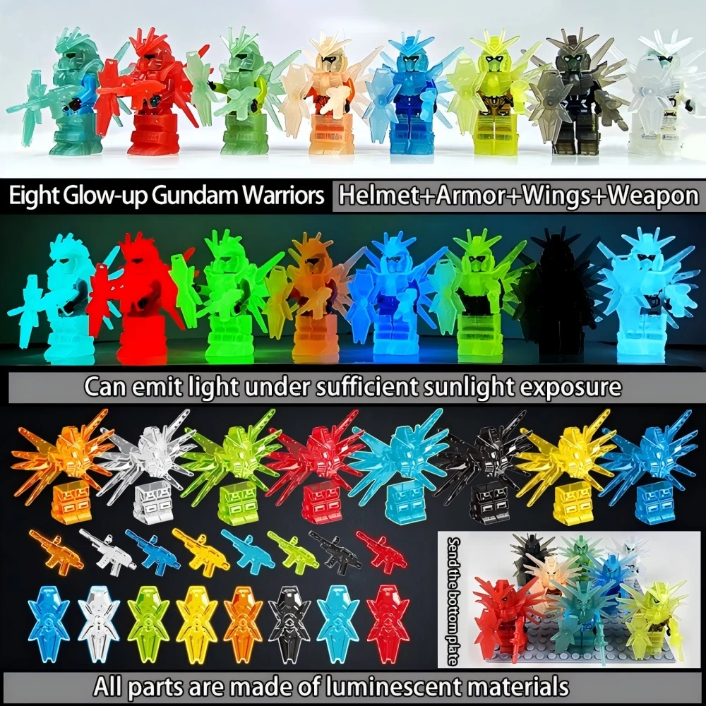 Glow in The Dark Mecha Robot Building Blocks, Figure Model Kit with Luminescent Arms & Weapons, STEM Construction Toys for Boys