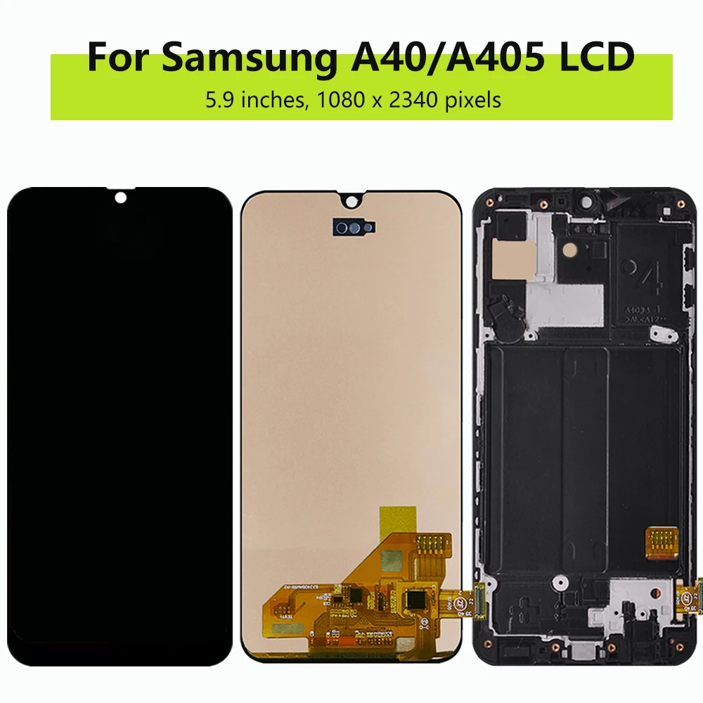 Super AMOLED A40 A405F A405F/DS Display Screen Assembly per Samsung Galaxy A40 Display LCD Touch Screen Digitizer con cornice