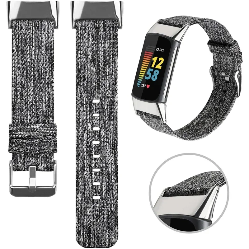 Canvas Watch strap For Fitbit Charge 6/5 Breathable and soft woven hand Wristband Watchband Bracelet Strap Replacement