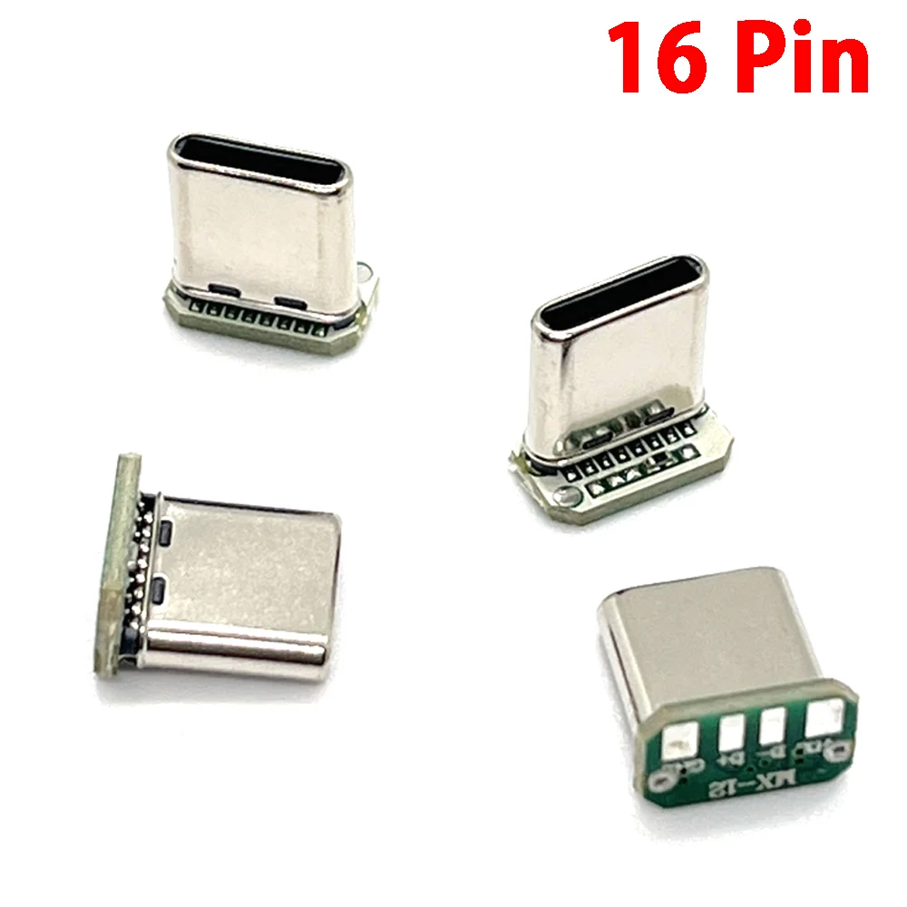 1-10 buah USB 3.1 Tipe C papan Patch vertikal 16pin 4 kawat las pita Data PCB papan USB kepala pria 16P konektor Usb C