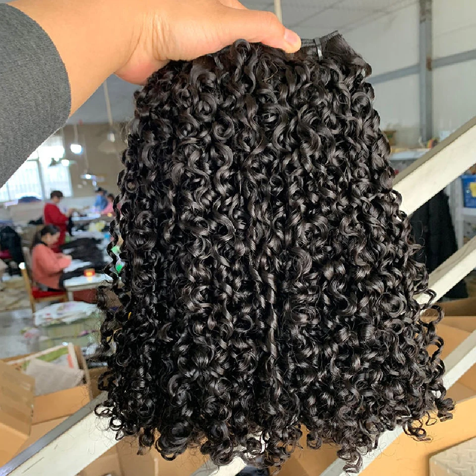 12A Grade Pixie Curl Human Hair Bundles Super Double Drawn Virgin Cuticle Aligned Brazilian Hair Extensions 4C Hair Double Weft
