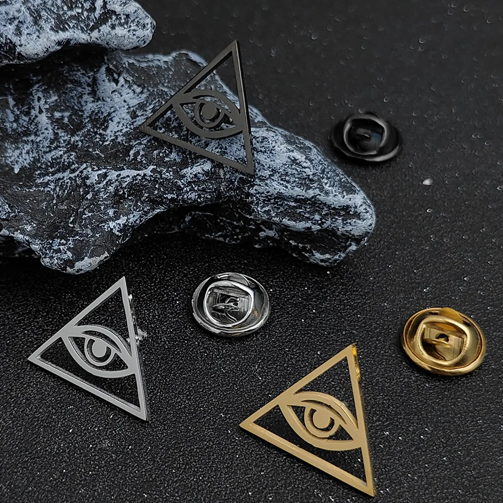 Triangle Eye Pins Stainless Steel Eye Brooch Holy Egyptian Pyramid Bag Badge Amulet Jewelry Men Women