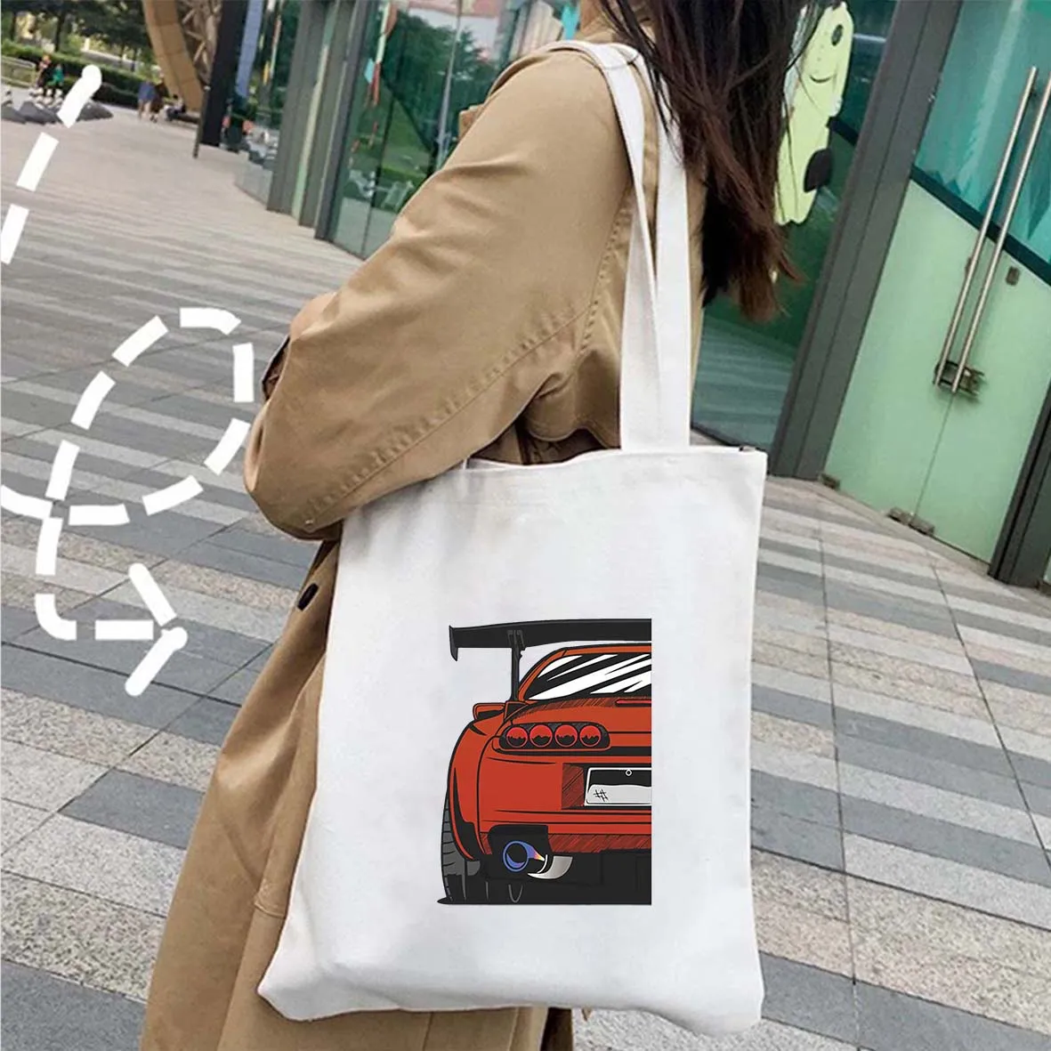 JDM Car Japan Game Racer Neon Sport Car Sunset Comic Men Womens Canvas Shoulder Totes Bag Harajuku Eco Shopper Shopping Handbags