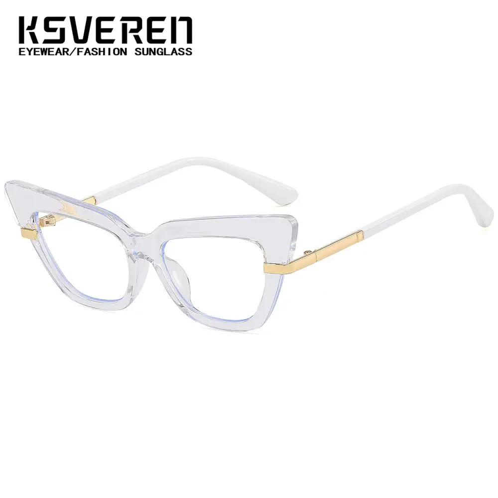 KSVEREN 女性抗青色光老眼鏡キャットアイレトロ高級処方眼鏡光学メガネフレーム老眼リーダー
