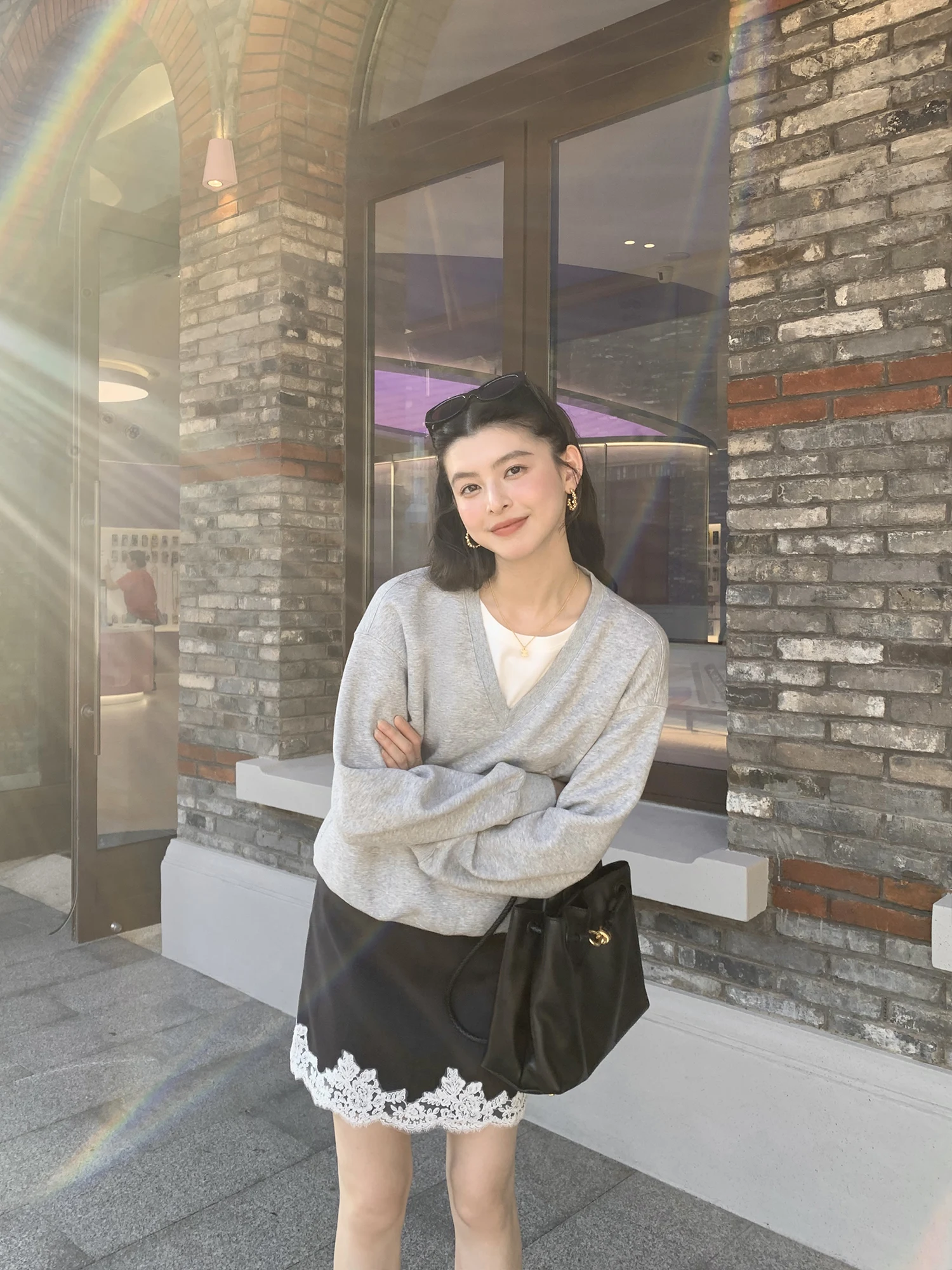 

Pusumede High Waist Lace Patchwork Women's Skirt Slimming A-Line ort Skirt Design Sensation Daily Wear Polyester Fiber