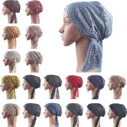 Muslim Women Head Scarf Lace Flower Underscarf Elastic Hijab Hair Cover Headwrap Chemo Cap Islam Headband Bonnet Turbante Mujer