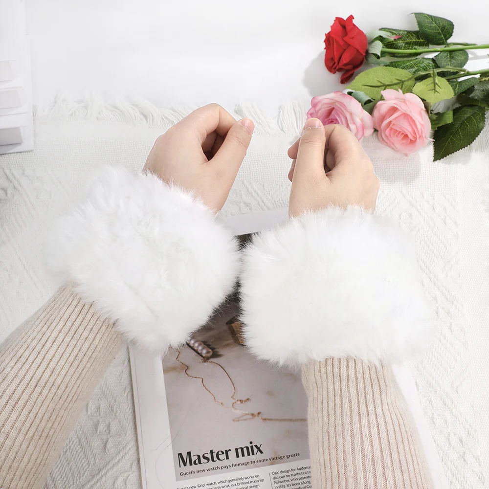 Fur Cuffs Big Wristband Faux Fox Fur Sleeve DIY Oversleeve Fur Gloves Winter Warmer Thicken Elastic Arm Wrist Decor 1 Pair