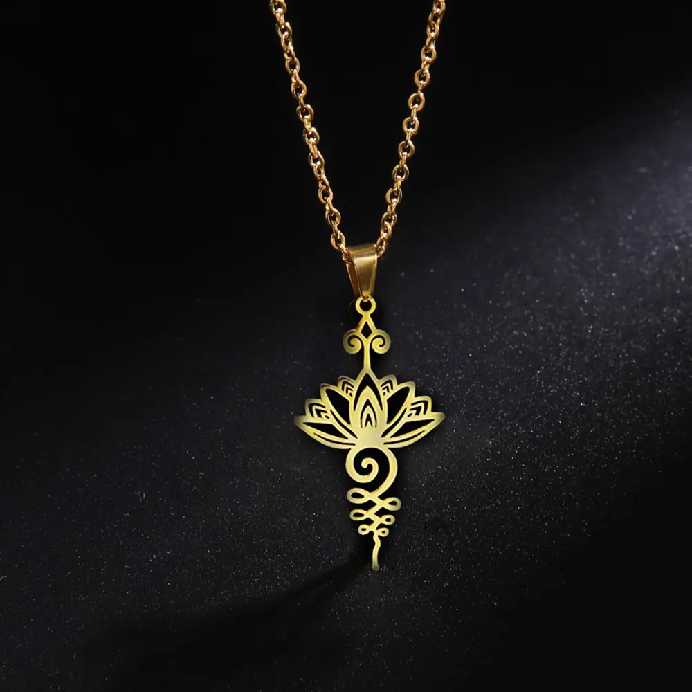 Yiluocd 18 Karat vergoldet Unalome Anhänger Halskette Yoga Lotus Blume Heilung Charms Halsketten für Frauen einzigartigen Buddhismus Schmuck