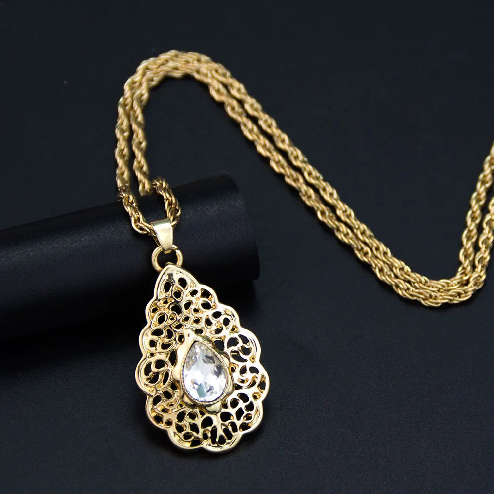 Sunspicems-قلادة بدلاية قطرات ماء ذهبية اللون للنساء ، عيون مجوفة ، شكل دمعة ، بيجو للفتيات العربات ، شعبية مغربية